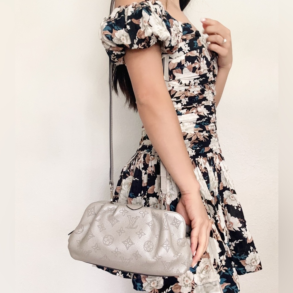 Louis Vuitton Mahina Scala Mini Pouch Crossbody Bag Monogram Metallic Grey